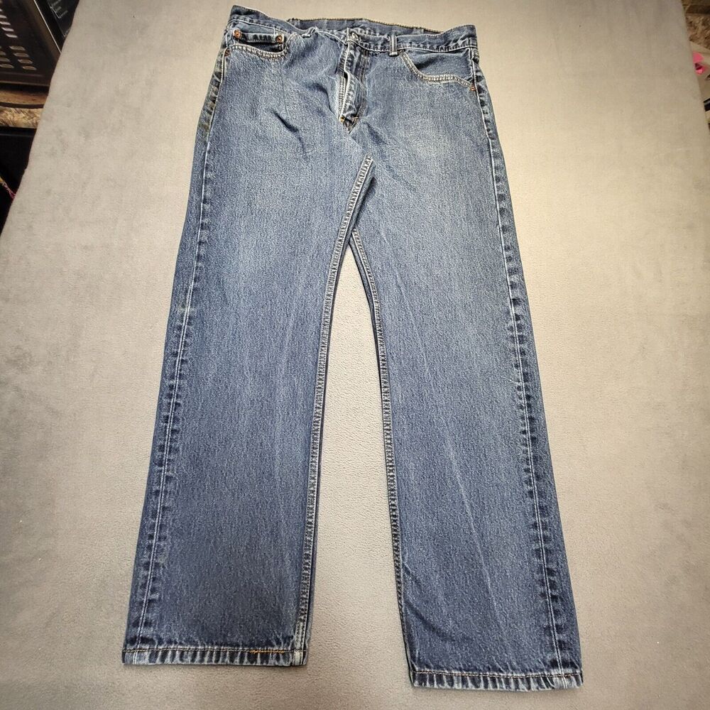 Levis 505 Jeans Mens 36x30 Blue Straight Leg Denim Jeans Distressed